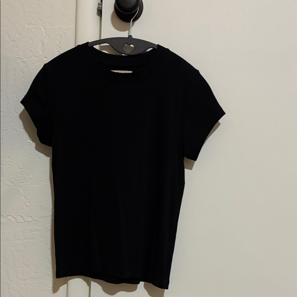 Madewell Black Cropped Ribbed Crew Neck Tee Size Small